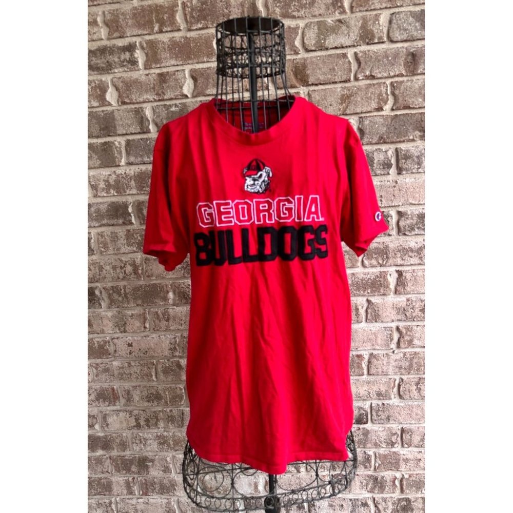 Vintage Champion Georgia Bulldogs T Shirt Large Red Short Sleeves Embroi…
